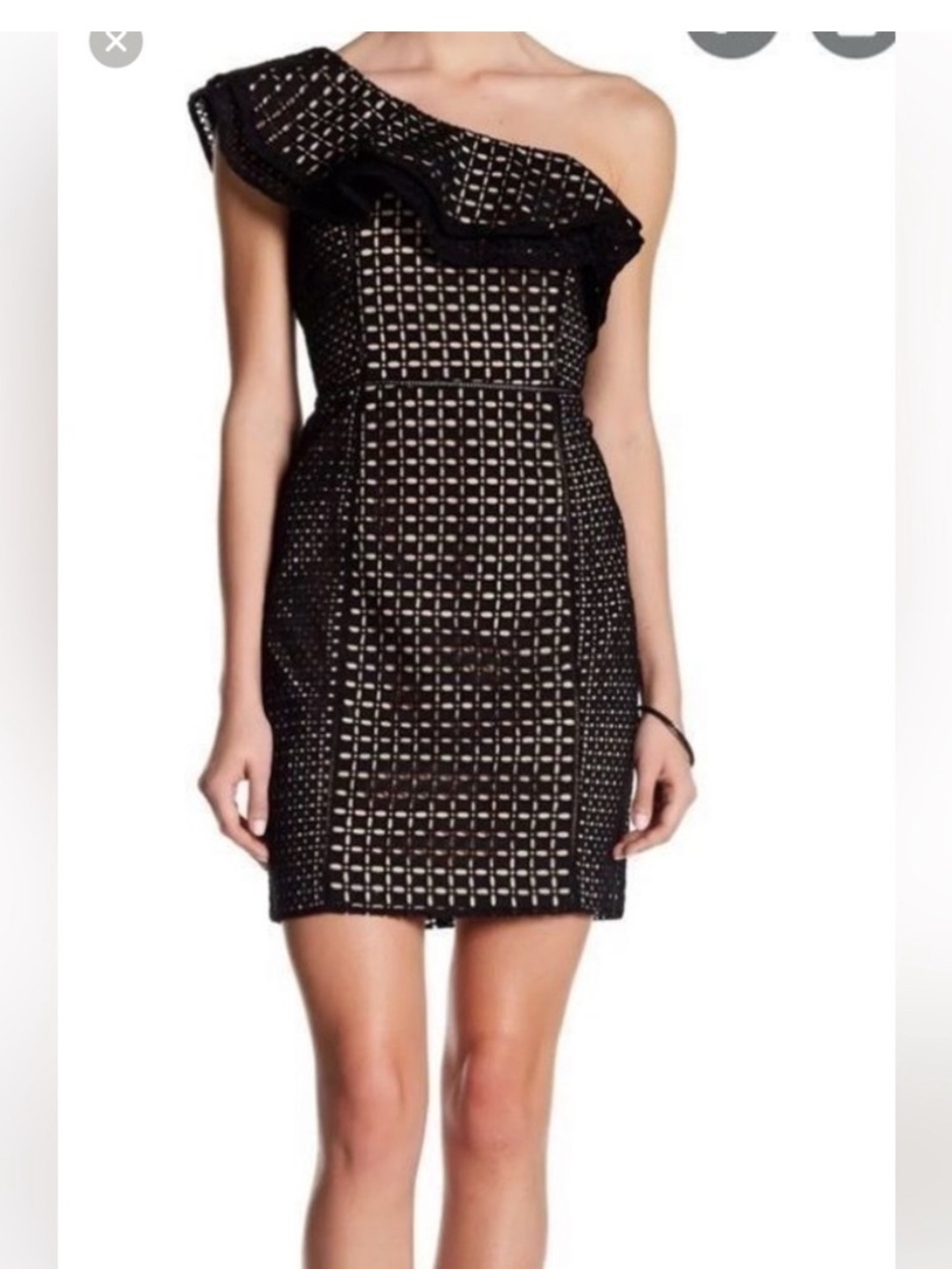 J. Crew Black One-Shoulder Eyelet Ruffle Sheath Dress